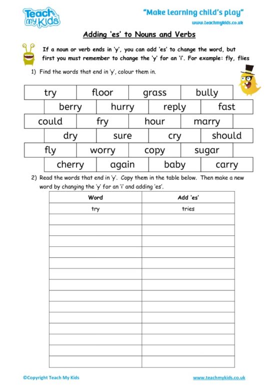 Worksheets for kids - adding_es_to_nouns_and_verbs